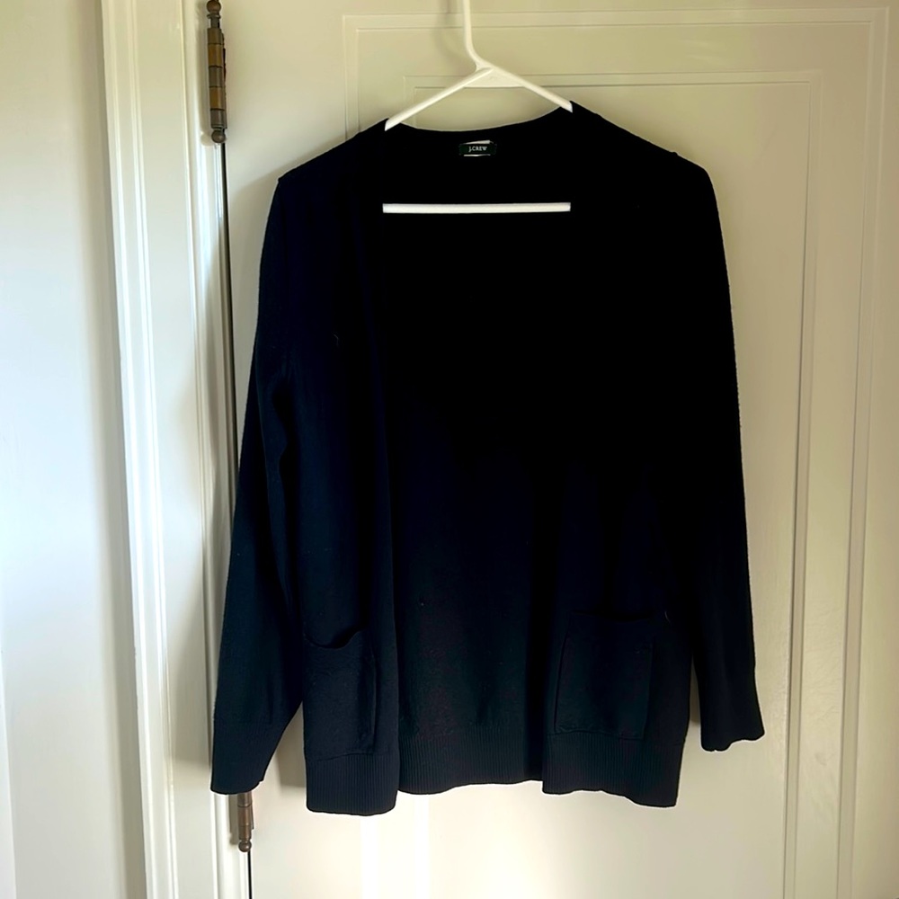 J Crew classic black cardigan with pockets